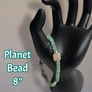 💍 Planet Bead Aqua Faux Pearl Spring Summer Bracelet 8”